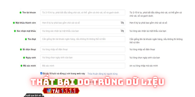 Đăng ký Good88 thất bại do trùng lặp dữ liệu